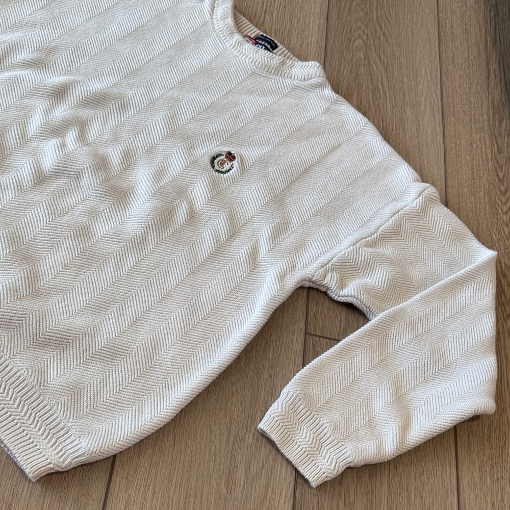 Y2K Chaps Ralph Lauren Hand Framed 100% Cotton Knit Sweater Size L  Academia
